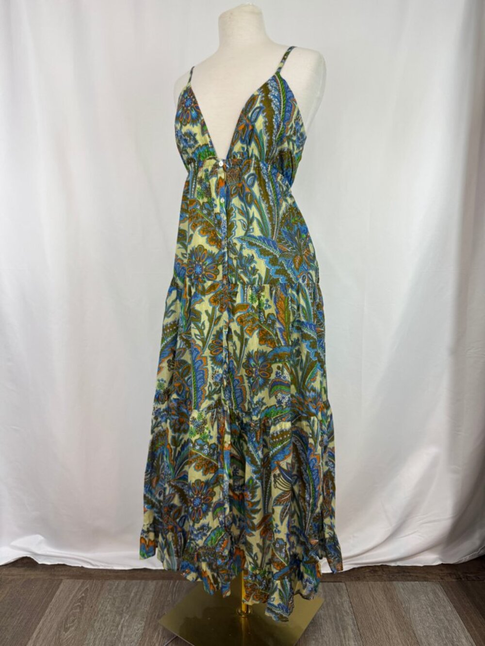 House Of Harlow Blue Paisley Maxi Dress M 100% Cotton Boho Beach Summer Tie Back